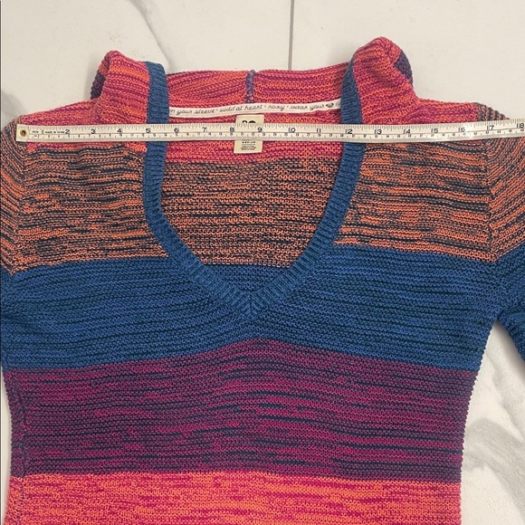 ROXY Yuma blue pink multicolor knit kangaroo pocket pullover hoodie Sz M - Picture 11 of 11